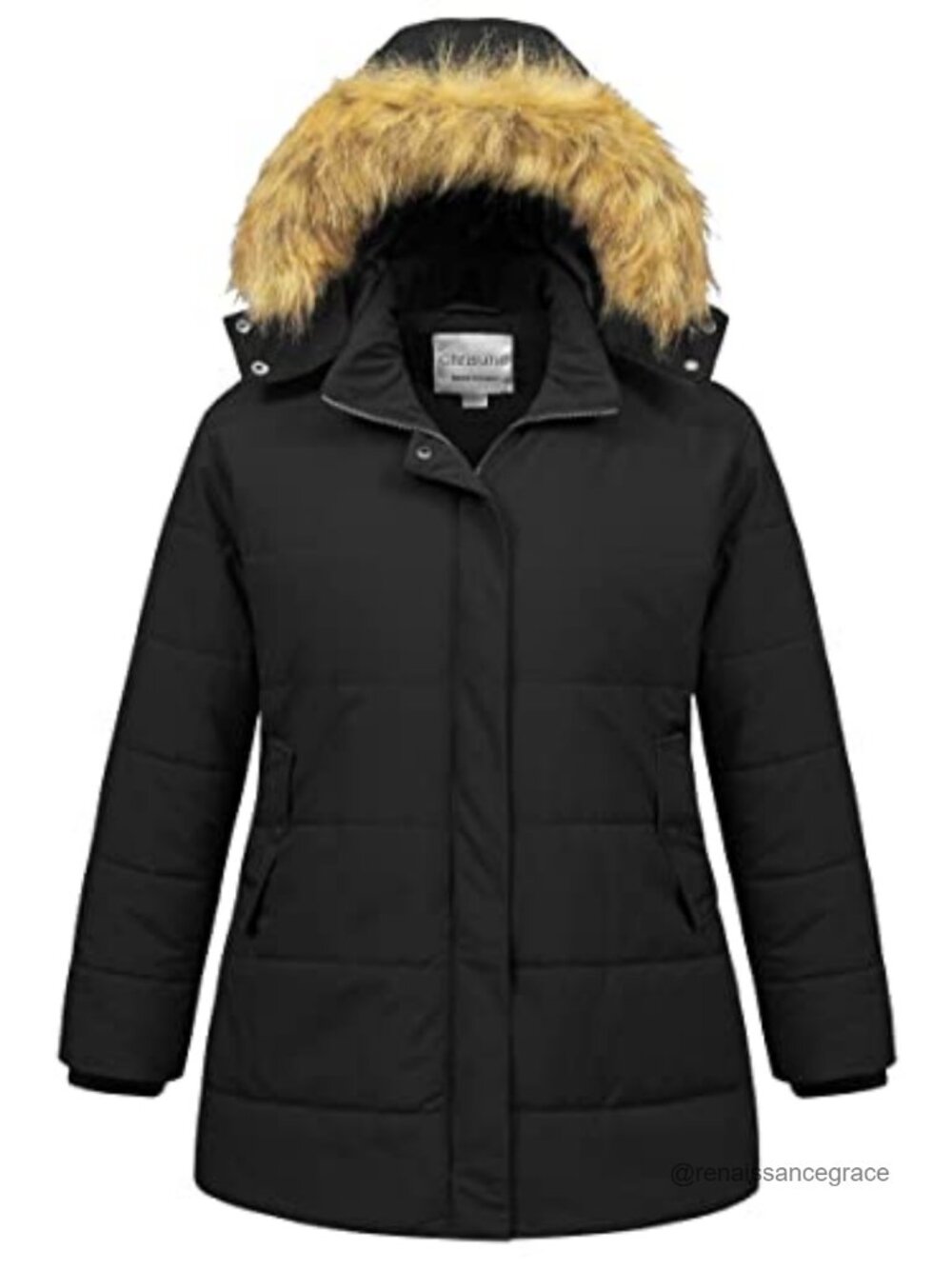 Plus Size Waterproof Long Puffer Parka Jacket Faux Fur Hood